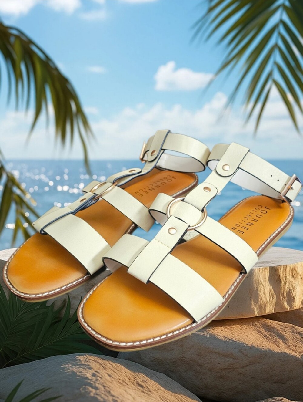 Journee Collection womens eleanora gladiator sandals ivory size 8 ankle strap